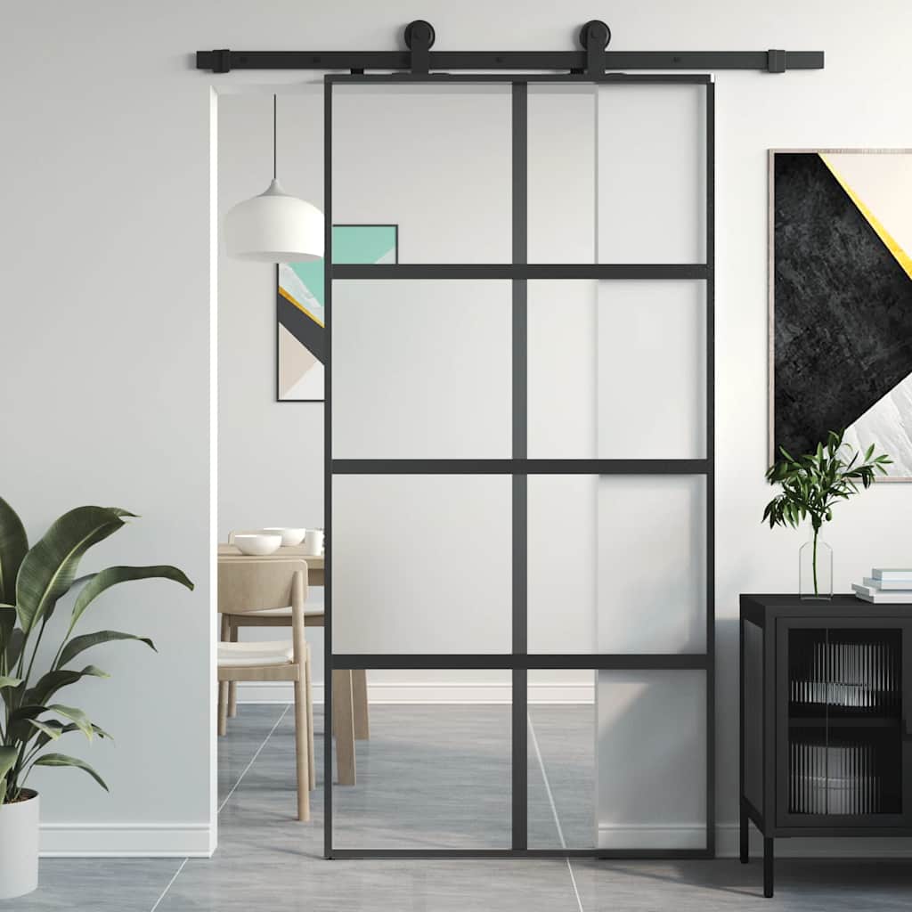 Sliding Door ESG Glass and Aluminium 102,5x205 cm 102.5 x 205 cm Black Half frosted