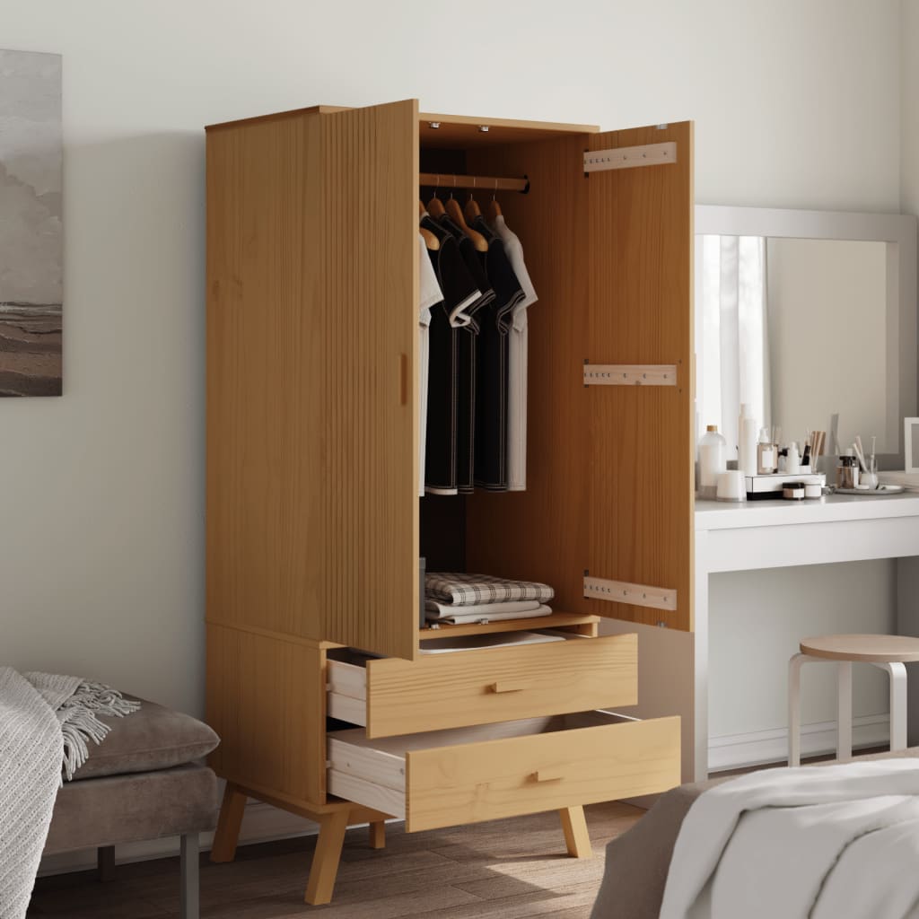vidaXL Wardrobe "OLDEN" Brown 76,5x53x172 cm Solid Wood Pine 4