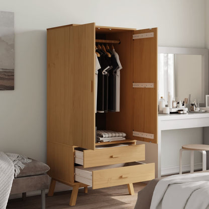 vidaXL Wardrobe "OLDEN" Brown 76,5x53x172 cm Solid Wood Pine 4