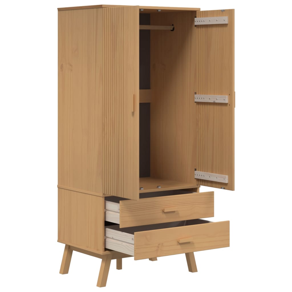 vidaXL Wardrobe "OLDEN" Brown 76,5x53x172 cm Solid Wood Pine 5