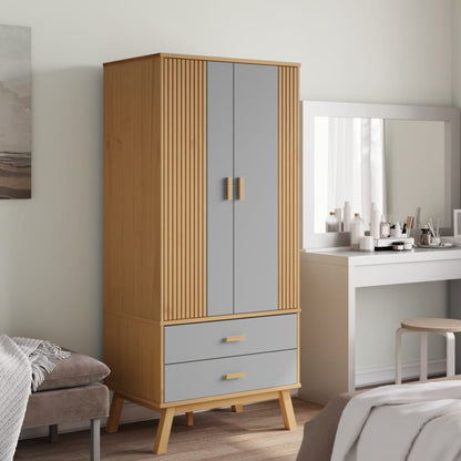 Wardrobe "OLDEN" 76,5x53x172 cm Solid Wood Pine Grey and brown