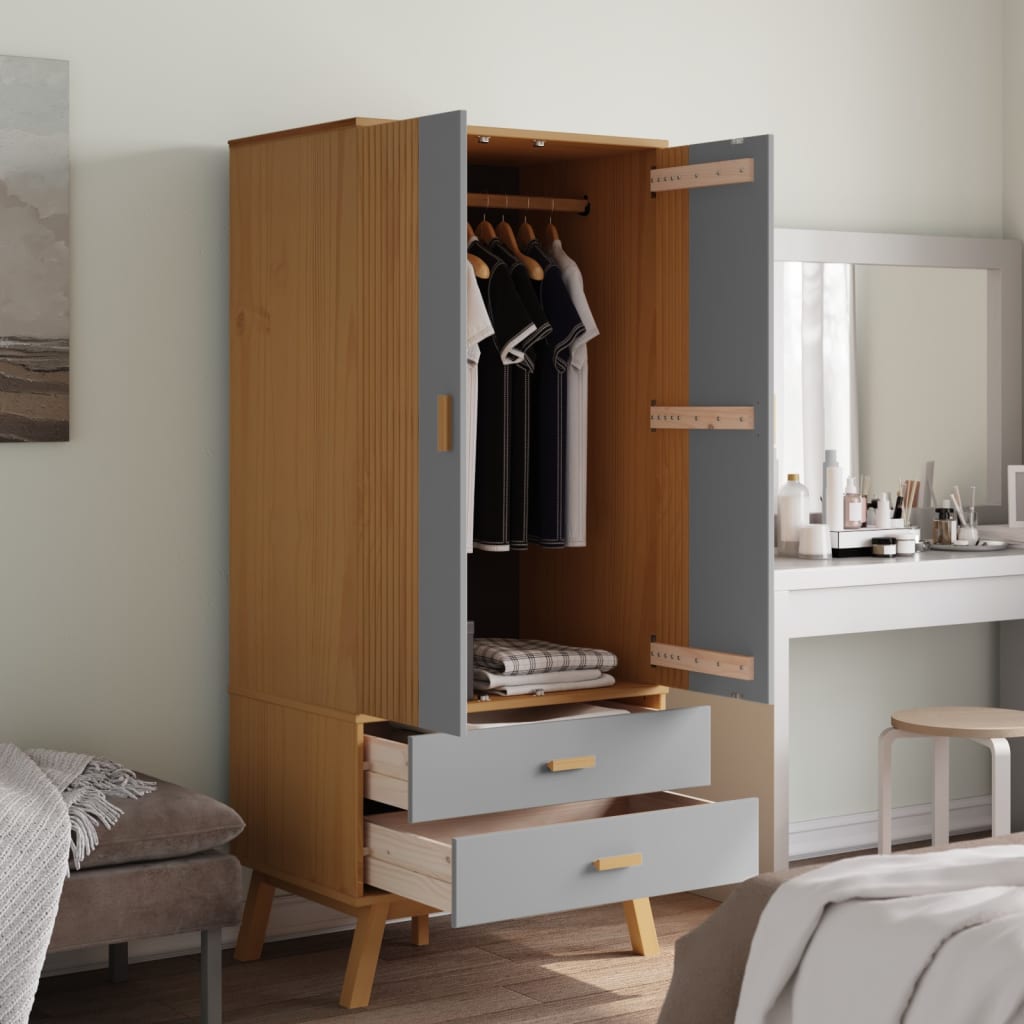 vidaXL Wardrobe "OLDEN" Grey and Brown 76,5x53x172 cm Solid Wood Pine 4