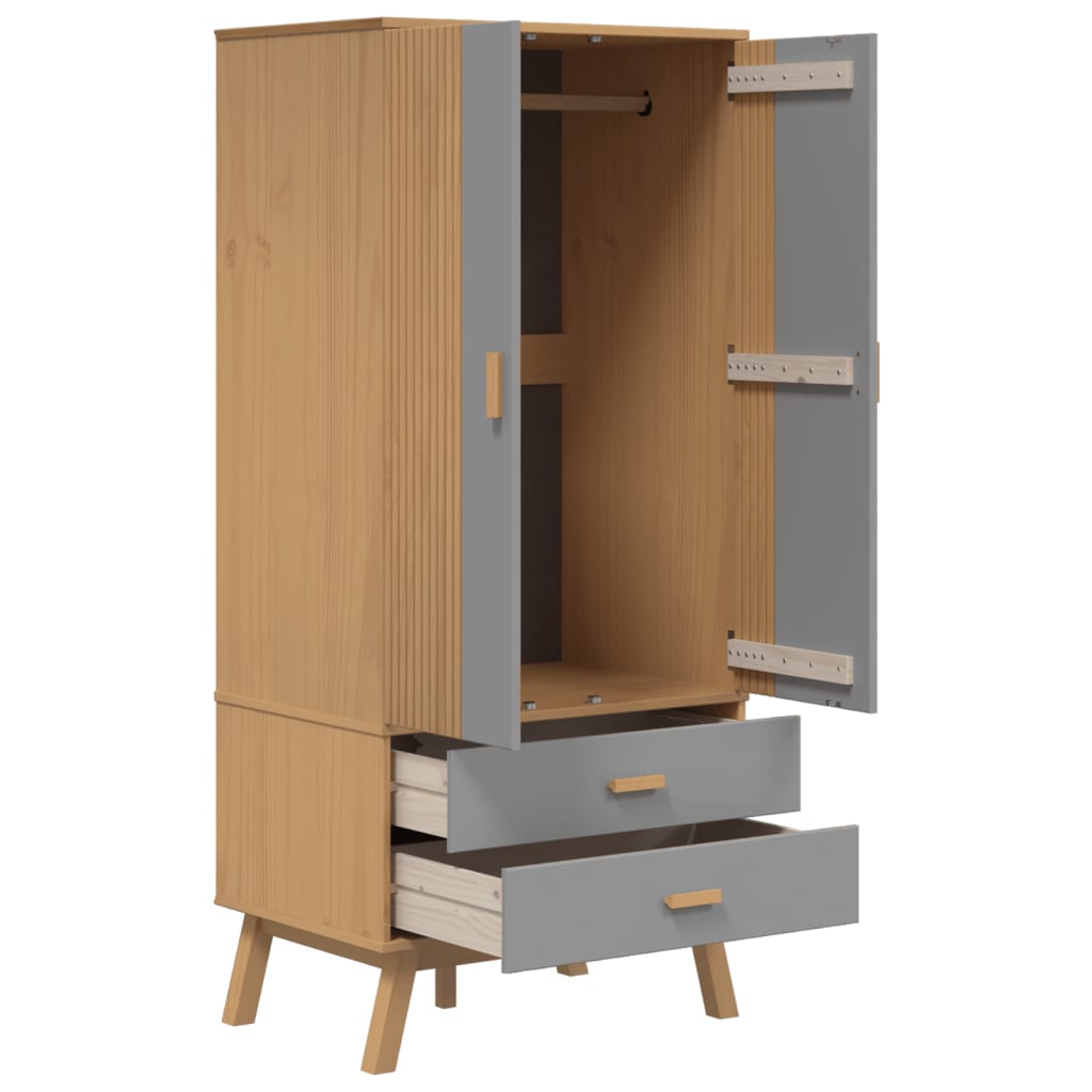 vidaXL Wardrobe "OLDEN" Grey and Brown 76,5x53x172 cm Solid Wood Pine 5