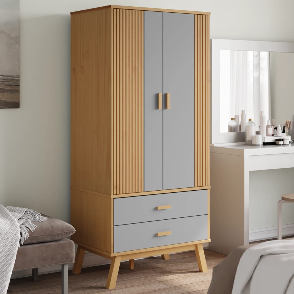 Wardrobe "OLDEN" 76,5x53x172 cm Solid Wood Pine Grey and brown