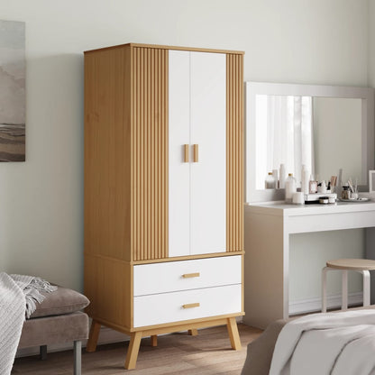 Wardrobe "OLDEN" 76,5x53x172 cm Solid Wood Pine White and brown