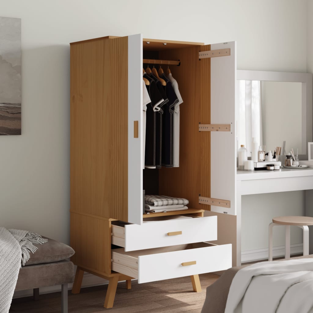 vidaXL Wardrobe "OLDEN" White and Brown 76,5x53x172 cm Solid Wood Pine 4