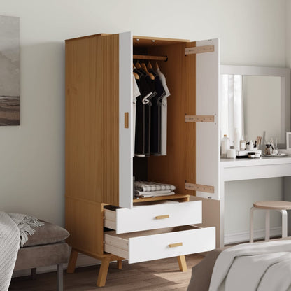vidaXL Wardrobe "OLDEN" White and Brown 76,5x53x172 cm Solid Wood Pine 4