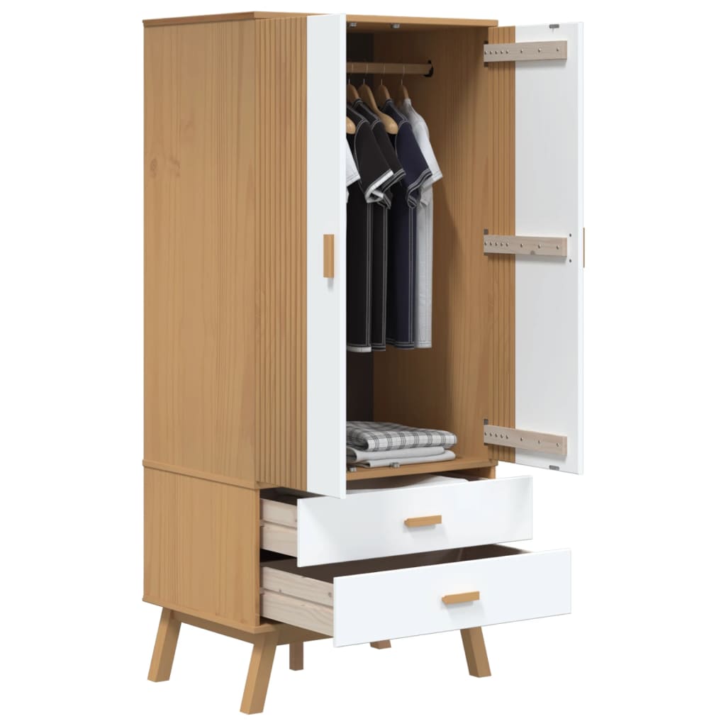 vidaXL Wardrobe "OLDEN" White and Brown 76,5x53x172 cm Solid Wood Pine 5