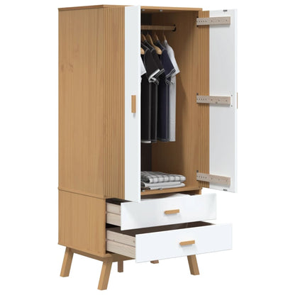 vidaXL Wardrobe "OLDEN" White and Brown 76,5x53x172 cm Solid Wood Pine 5
