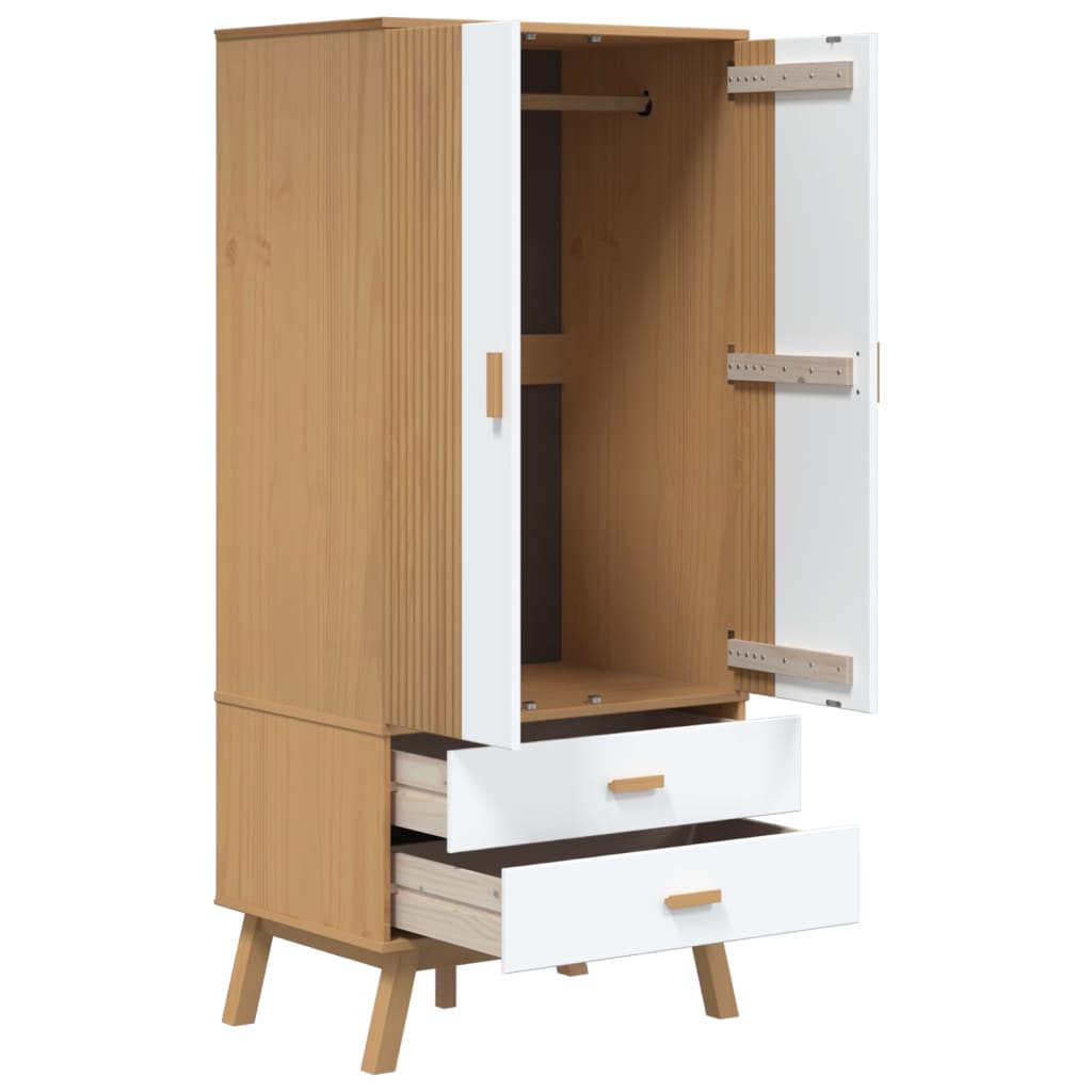 vidaXL Wardrobe "OLDEN" White and Brown 76,5x53x172 cm Solid Wood Pine 6