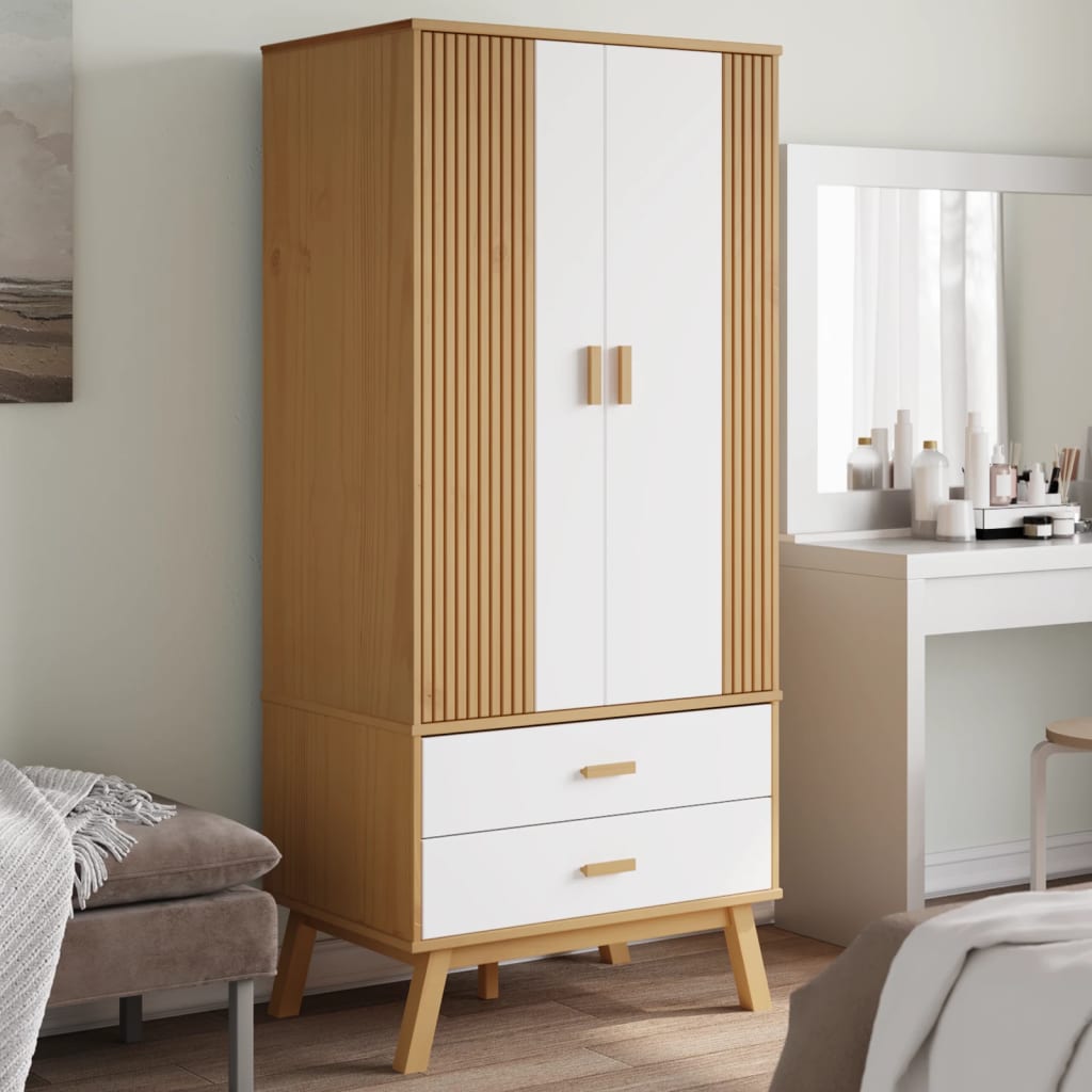 vidaXL Wardrobe "OLDEN" White and Brown 76,5x53x172 cm Solid Wood Pine 1