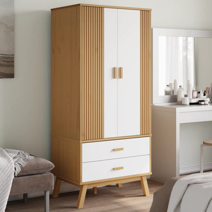 vidaXL Wardrobe "OLDEN" White and Brown 76,5x53x172 cm Solid Wood Pine 1