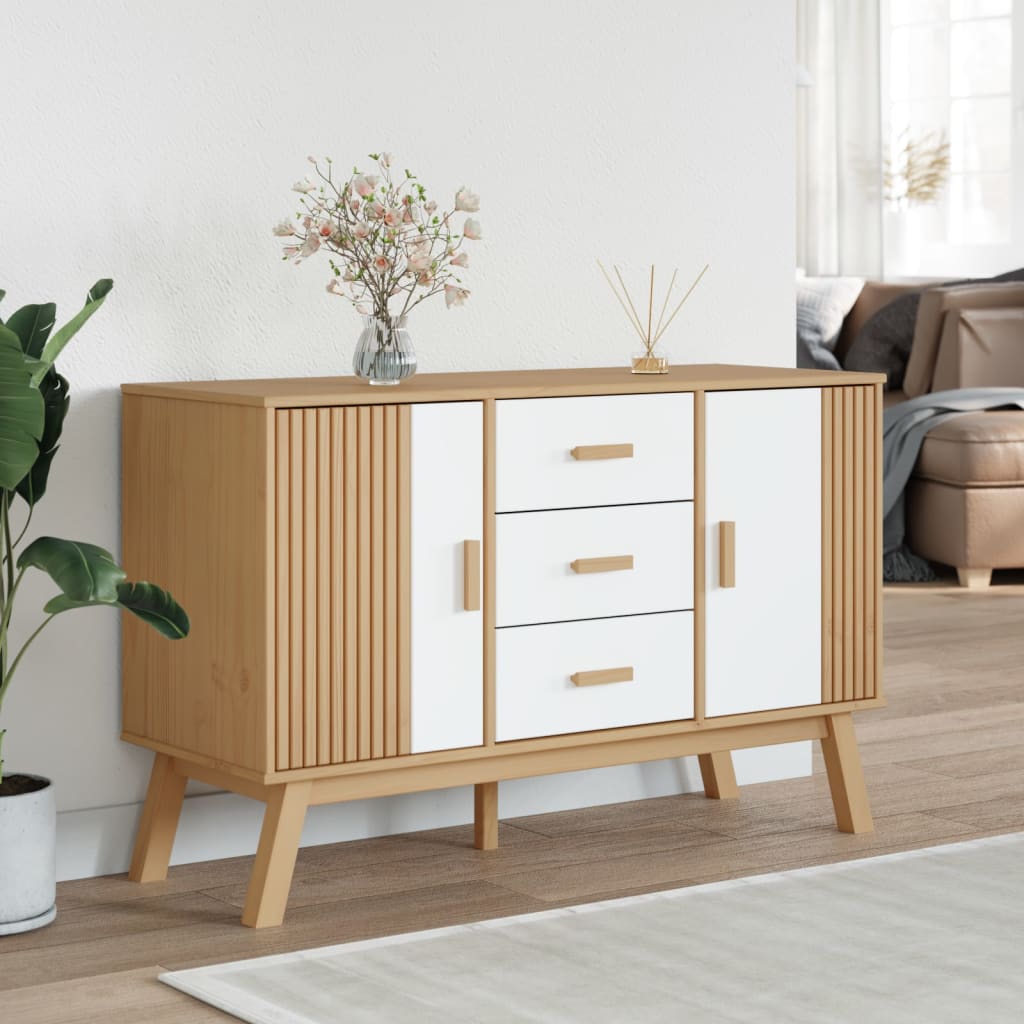 vidaXL Sideboard OLDEN White and Brown 114x43x73.5cm Solid Wood Pine 3
