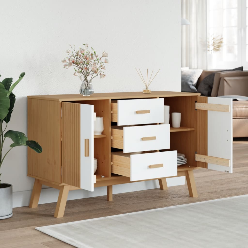 vidaXL Sideboard OLDEN White and Brown 114x43x73.5cm Solid Wood Pine 4