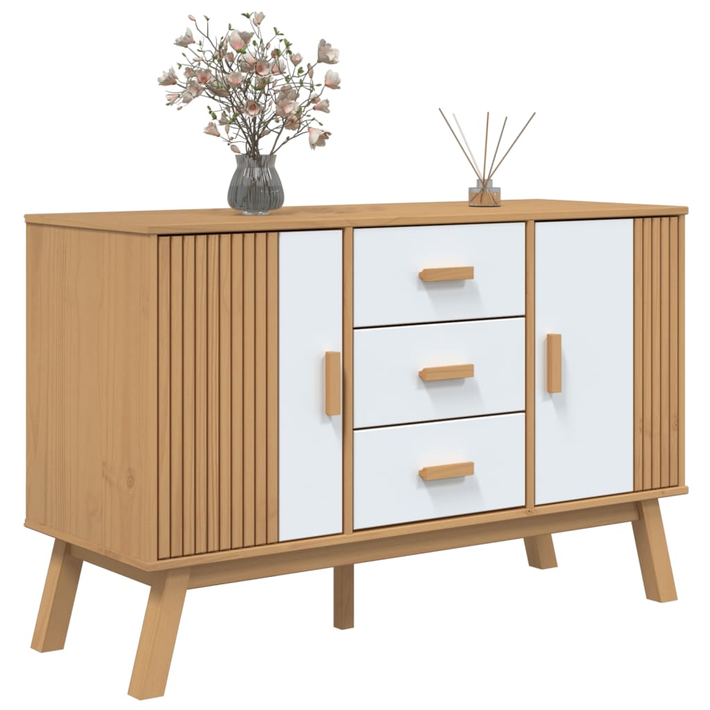 vidaXL Sideboard OLDEN White and Brown 114x43x73.5cm Solid Wood Pine 5
