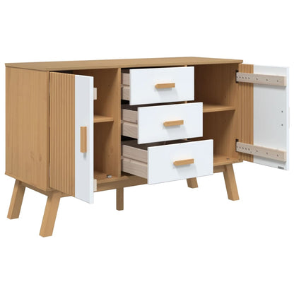 Sideboard "OLDEN" 114x43x73,5cm Solid Wood Pine White and brown