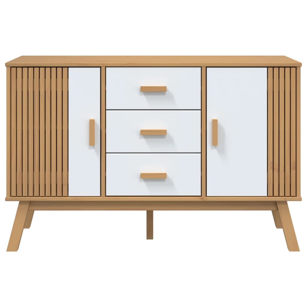 Sideboard "OLDEN" 114x43x73,5cm Solid Wood Pine White and brown