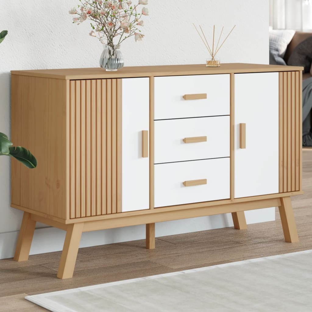 vidaXL Sideboard OLDEN White and Brown 114x43x73.5cm Solid Wood Pine 1