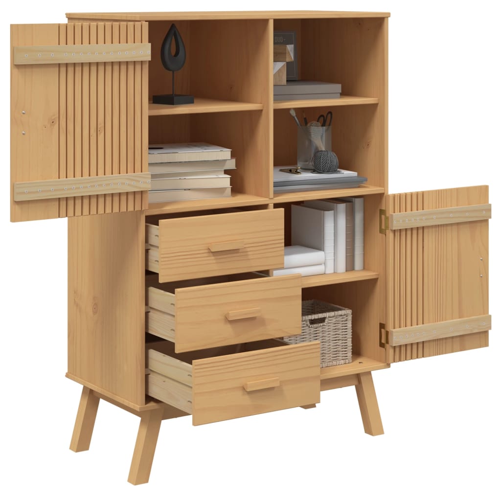 vidaXL Highboard OLDEN Brown 85x43x125 cm Solid Wood Pine 5