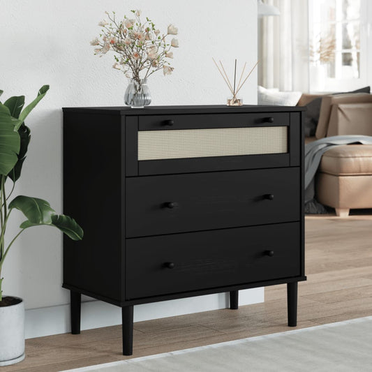 Drawer Cabinet "SENJA" Rattan Look 80x40x80 cm Black