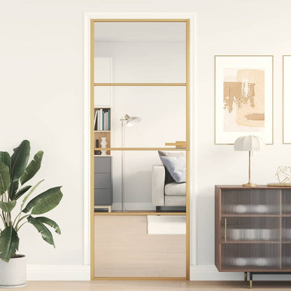 Interior Door Slim Black 76x201.5 cm Tempered Glass&Aluminium 3 Horizontal Bars Gold and transparent