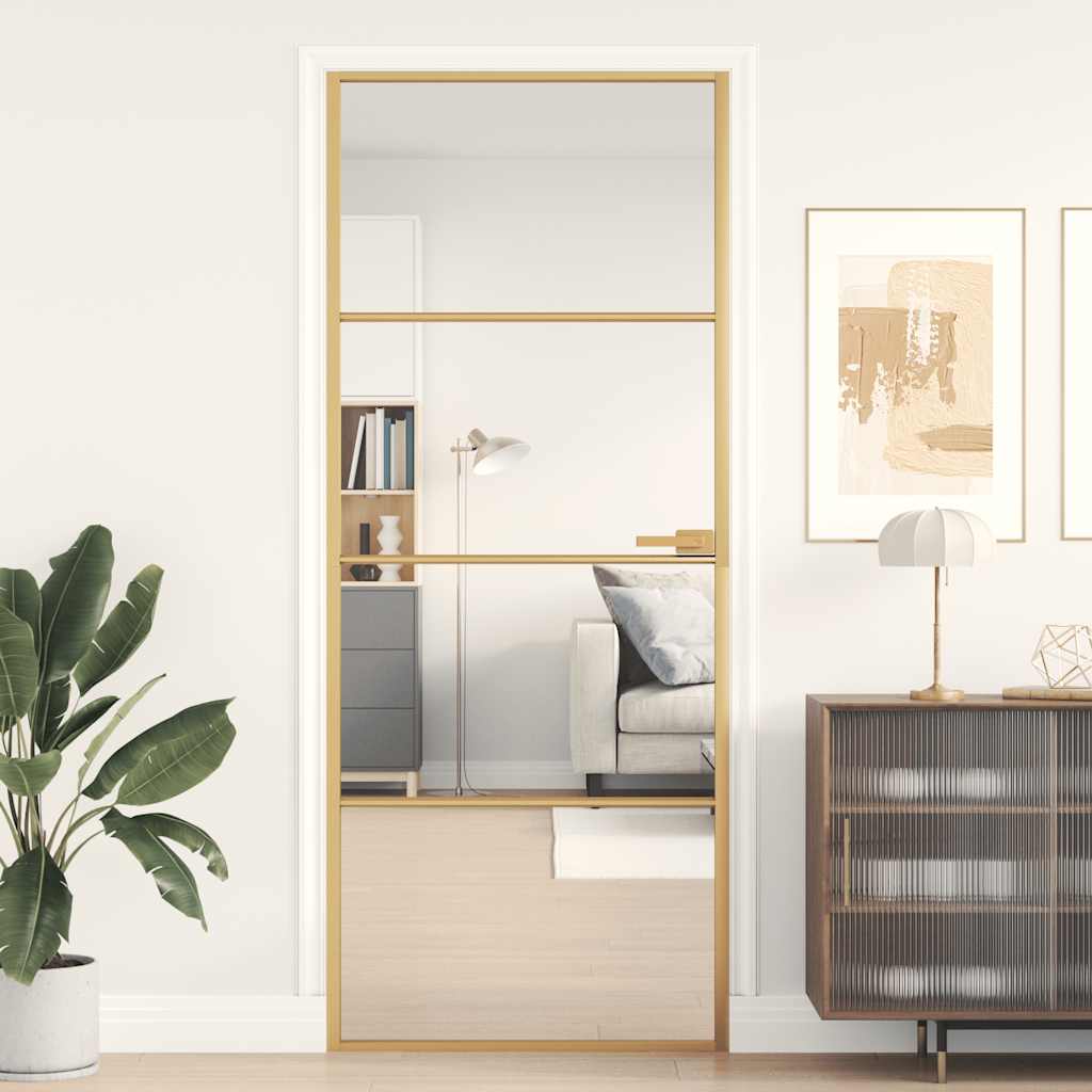 vidaXL Interior Door Slim Black 83x201.5 cm Tempered Glass&Aluminium 3 Horizontal Bars