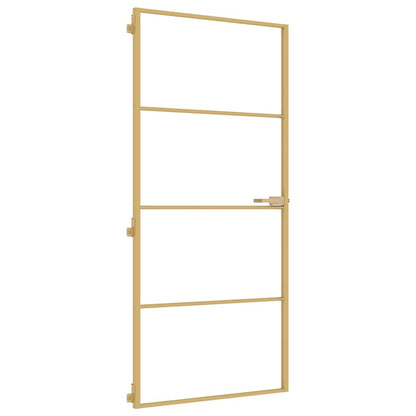 vidaXL Interior Door Slim Golden 93x201,5 cm Tempered Glass and Aluminium 2