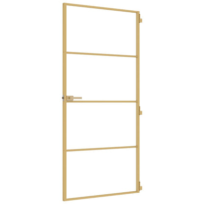 vidaXL Interior Door Slim Golden 93x201,5 cm Tempered Glass and Aluminium 4