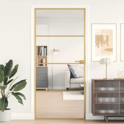 vidaXL Interior Door Slim Golden 93x201,5 cm Tempered Glass and Aluminium 1