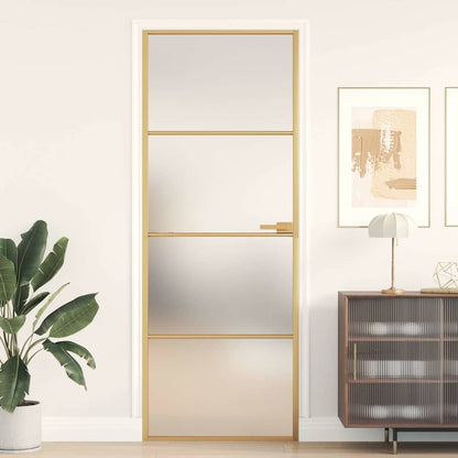 Interior Door Slim Black 76x201.5 cm Tempered Glass&Aluminium 3 Horizontal Bars Gold and matt