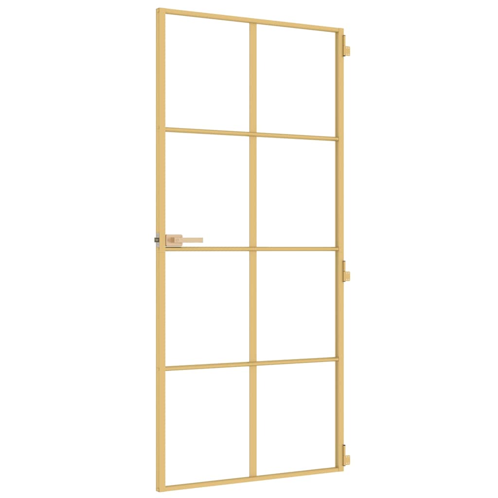vidaXL Interior Door Slim Golden 93x201,5 cm Tempered Glass and Aluminium 4