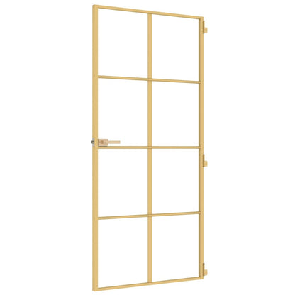 vidaXL Interior Door Slim Golden 93x201,5 cm Tempered Glass and Aluminium 4