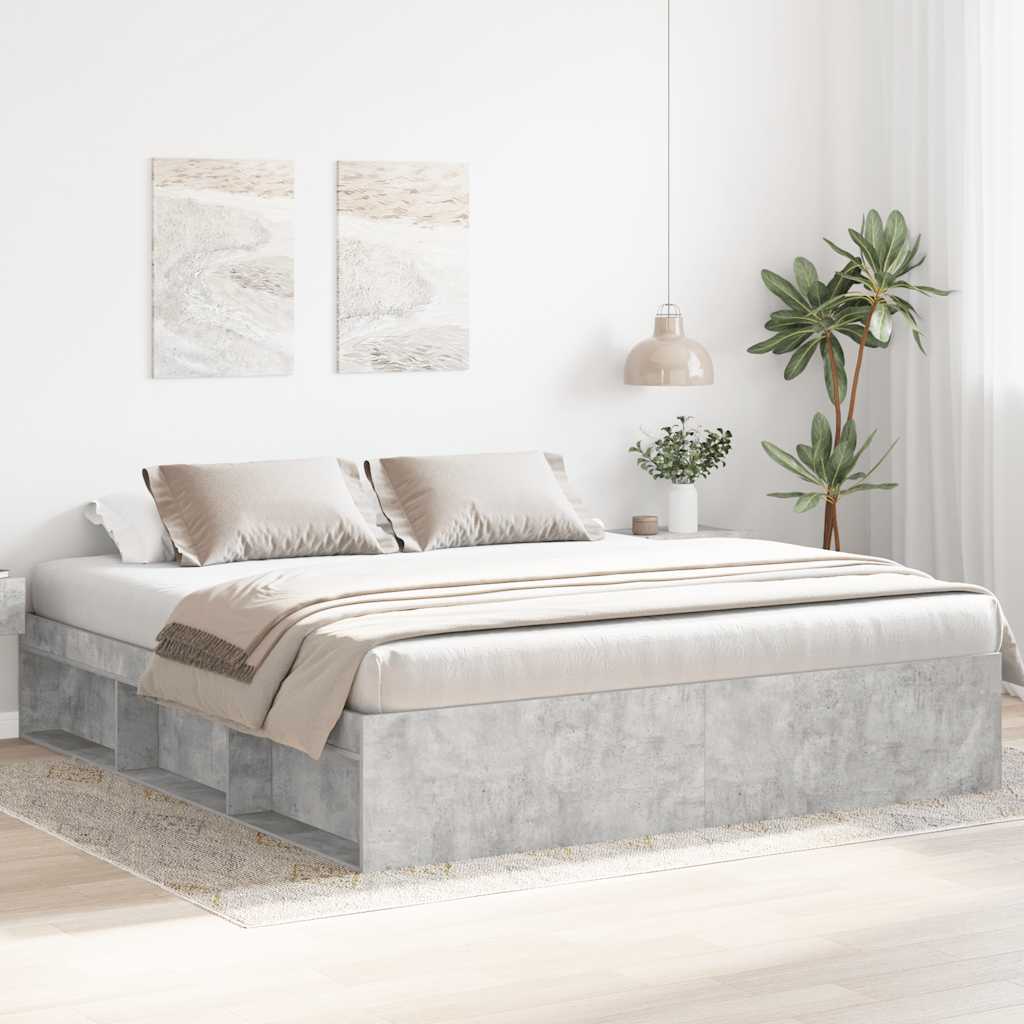 Bed Frame without Mattress 200x200 cm Length 200 cm Width 200 cm Concrete grey