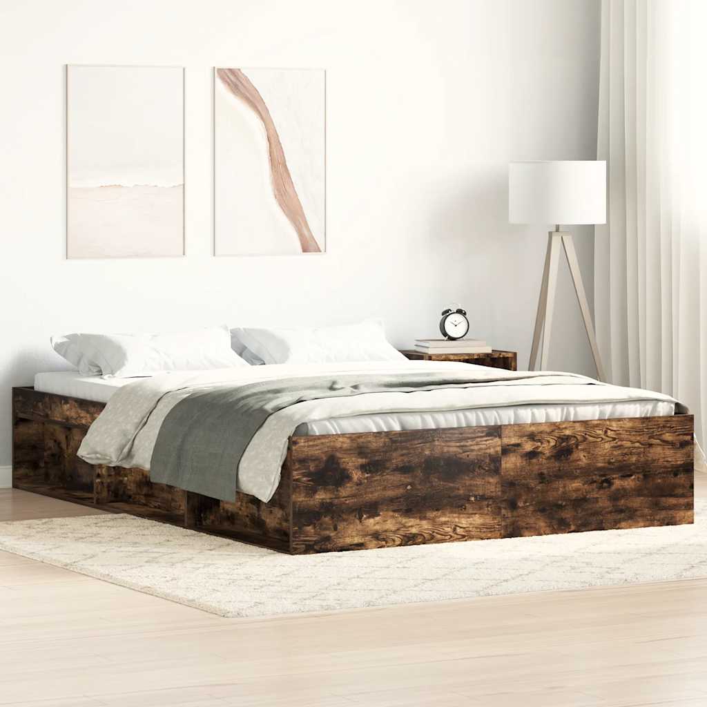 Bed Frame without Mattress 135x190 cm Double Smoked oak