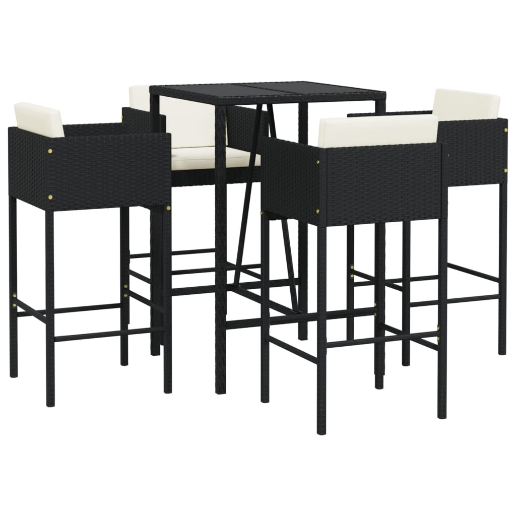 vidaXL 5 Piece Garden Bar Set with Cushions Black Poly Rattan 2
