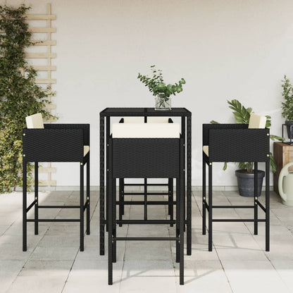 vidaXL 5 Piece Garden Bar Set with Cushions Black Poly Rattan 1