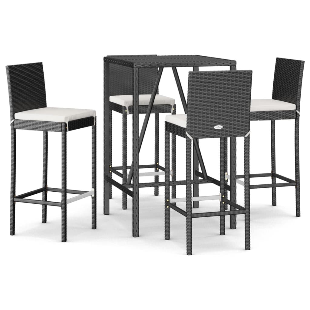 vidaXL 5 Piece Garden Bar Set with Cushions Black Poly Rattan 2