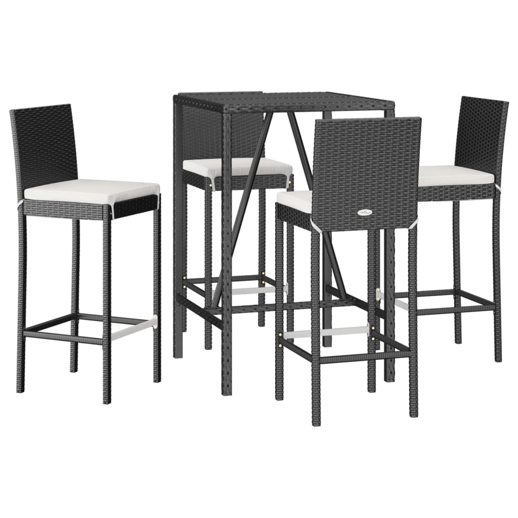 vidaXL 5 Piece Garden Bar Set with Cushions Black Poly Rattan 3