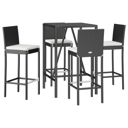 vidaXL 5 Piece Garden Bar Set with Cushions Black Poly Rattan 3