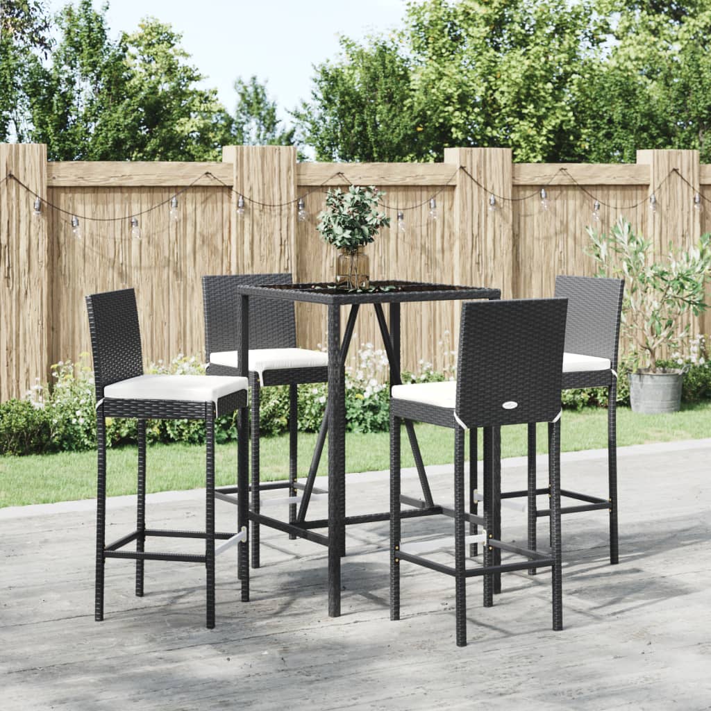 vidaXL 5 Piece Garden Bar Set with Cushions Black Poly Rattan 1