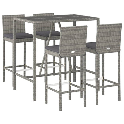 vidaXL 5 Piece Garden Bar Set with Cushions Grey Poly Rattan 3