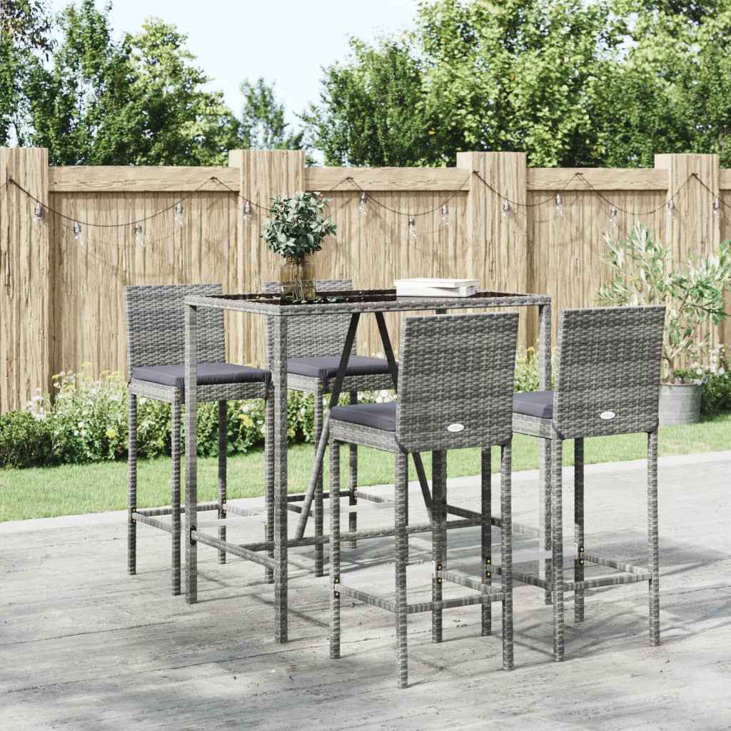 vidaXL 5 Piece Garden Bar Set with Cushions Grey Poly Rattan 1