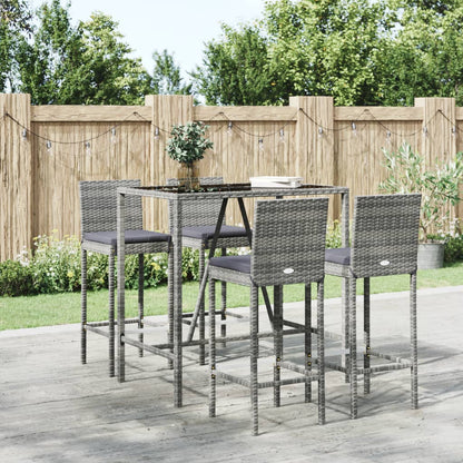 vidaXL 5 Piece Garden Bar Set with Cushions Grey Poly Rattan 1