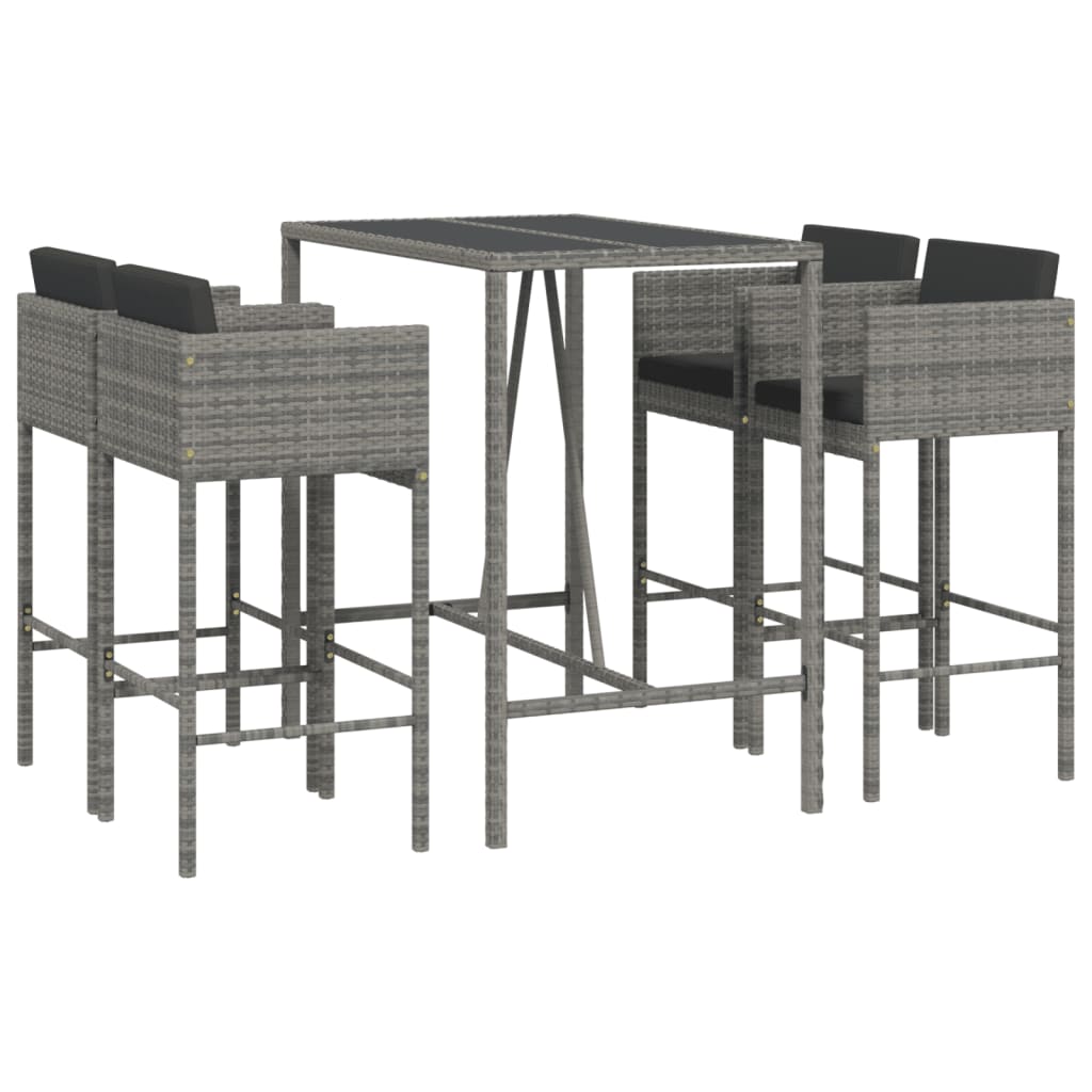 5 Piece Garden Bar Set with Cushions Poly Rattan 4