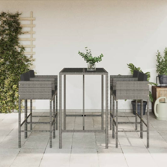 5 Piece Garden Bar Set with Cushions Poly Rattan 4