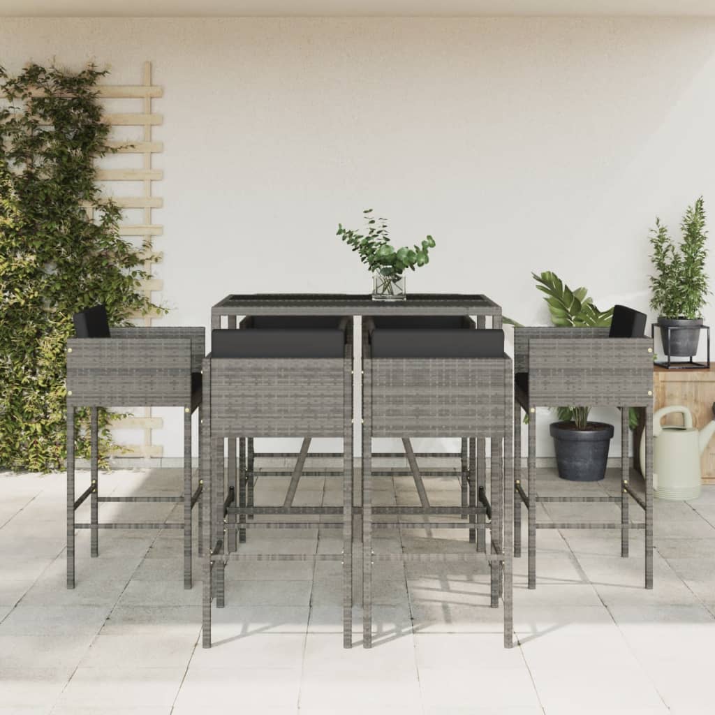 5 Piece Garden Bar Set with Cushions Poly Rattan 6