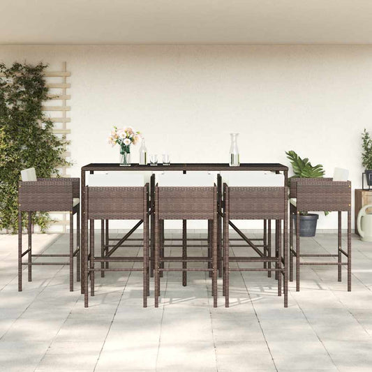7 Piece Garden Bar Set with Cushions Poly Rattan Brown 8