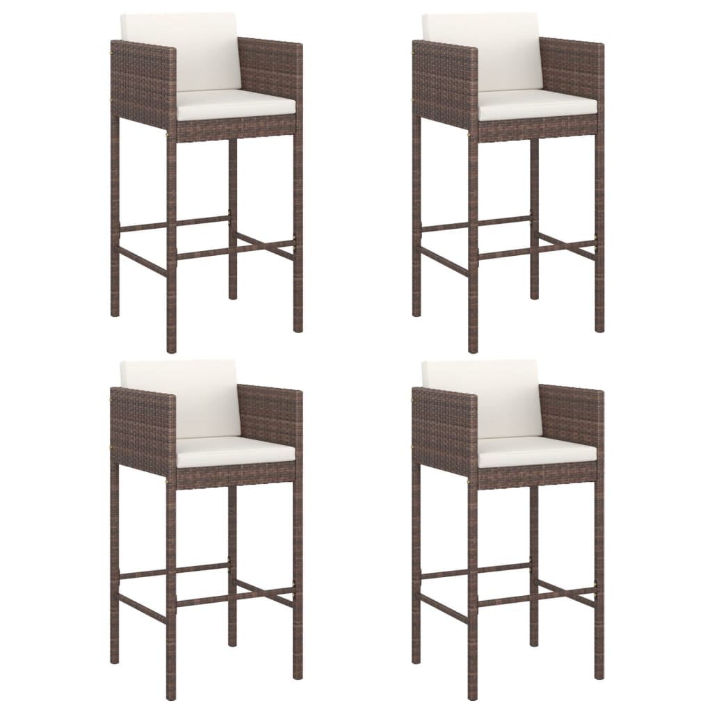vidaXL 5 Piece Garden Bar Set with Cushions Brown Poly Rattan 3