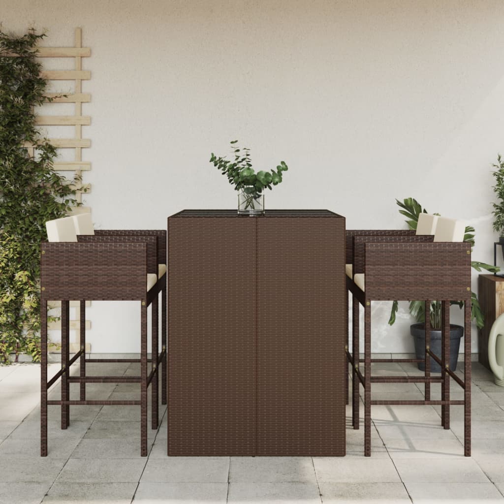 vidaXL 5 Piece Garden Bar Set with Cushions Brown Poly Rattan 1