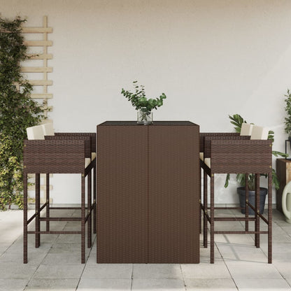 vidaXL 5 Piece Garden Bar Set with Cushions Brown Poly Rattan 1